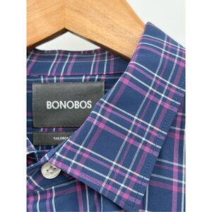 Bonobos Tech Button Down Shirt Men Medium Blue Pink Tailored Slim Fit Plaid